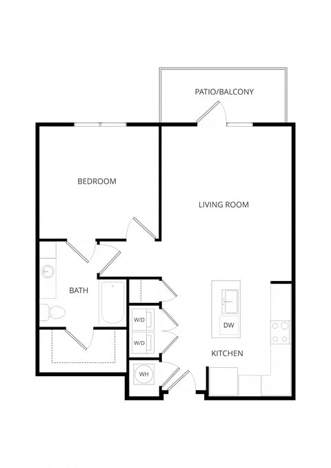 Floor plan for 1 bed, 1 bath, 840 sqft